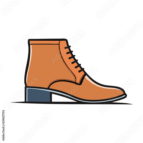 Orange leather boot with laces and blue heel