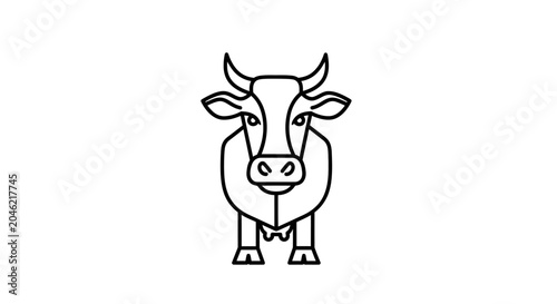 Schilderij op canvas Cartoon cow with horns standing.