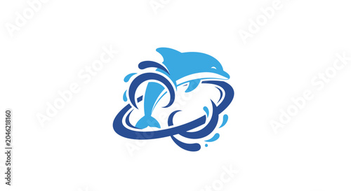 Dynamic Dolphin Logo Design with Water Splash Elements.