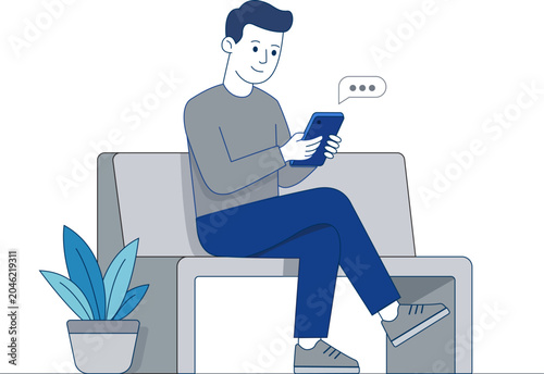 Obraz na płótnie Man using smartphone sitting on couch