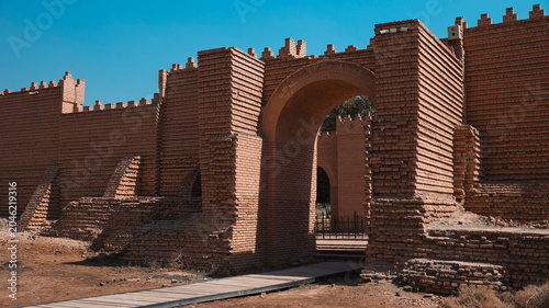 Exploring ancient ruins of Babylon in Iraq during a clear sunny day