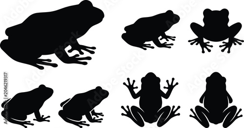 Foto Frog silhouette set with multiple poses and perspectives isolated on background