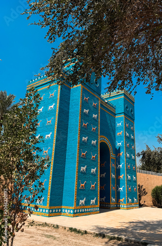 Visit to Ishtar Gate in Babylon, Iraq showcasing ancient architecture and vibrant colors