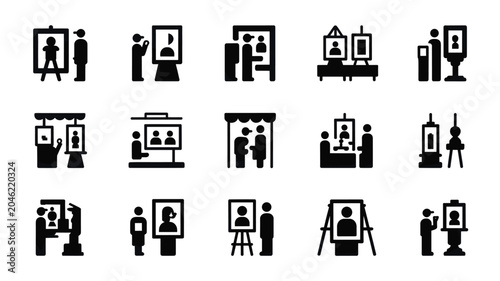 Foto Set of 15 Art Gallery and Museum Exhibition Black Vector Icons
