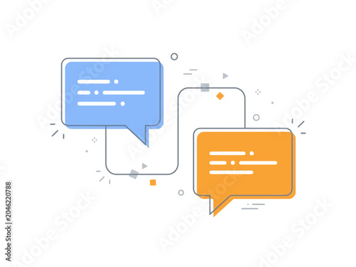 Speech bubbles icon showing communication dialogue connection concept with blue and orange flat vector design style