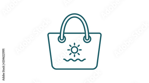 Foto Beach Tote Bag Icon With Sun And Waves Teal Line Art
