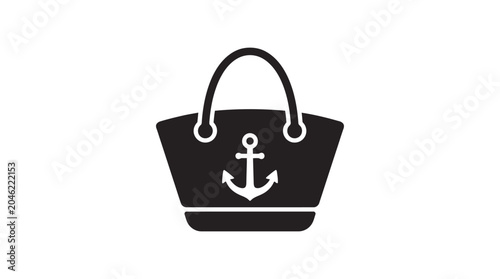Canvastavla Beach Bag Silhouette With Anchor Icon On White Background