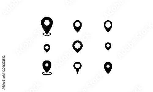 Location pixel icon set. Location point pixel