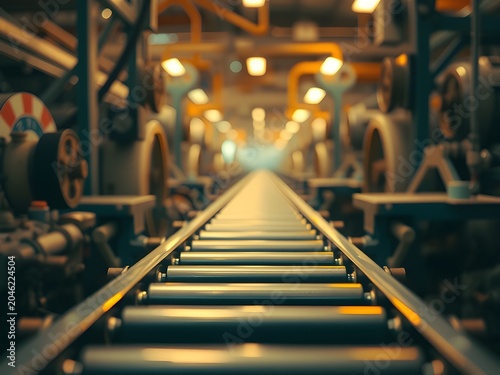 Layered Depth Shot Factory Conveyor Rollers Sharp Foreground Dissolving Soft