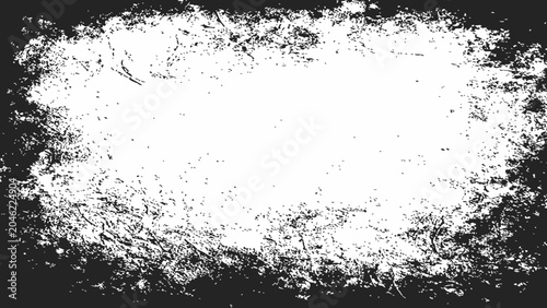 Photos Black and white grunge frame background, distressed border texture with splatter