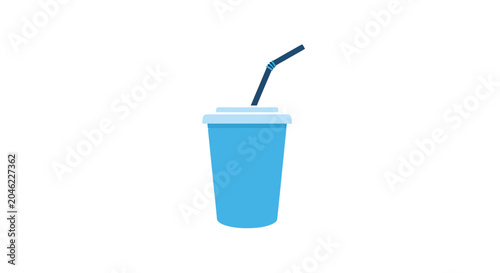 Obraz na plátně Blue disposable cup with straw.
