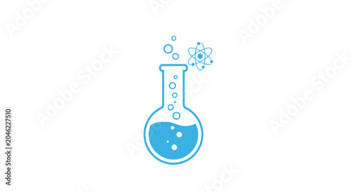 Blue Laboratory Beaker with Bubbles Rising.