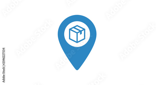 Blue Location Pin with Cube Icon.