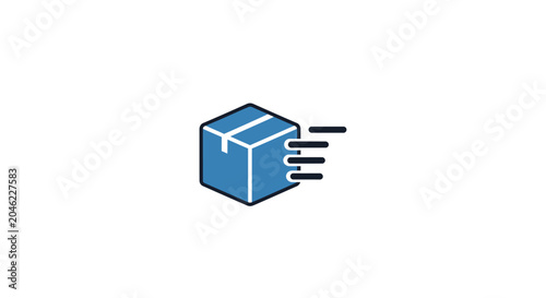 Blue package box with motion lines.