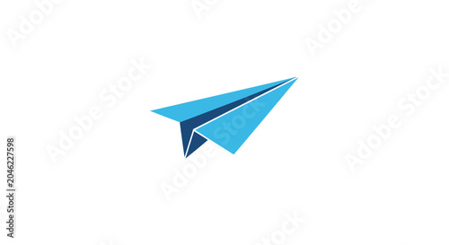Blue paper airplane in flight.