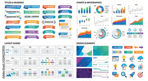Collection of colorful infographic elements and presentation design templates
