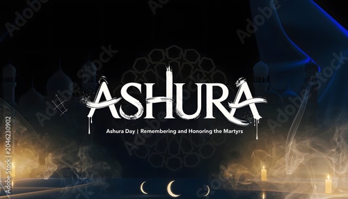 Dramatic Ashura Commemoration Banner with Spiritual Typography and Dark Atmosphere