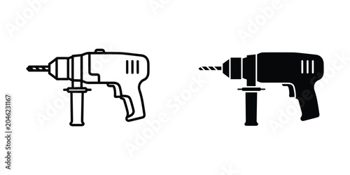 Cuadro en lienzo Cordless drill with auxiliary handle in outline and silhouette against a white b