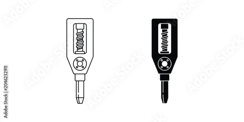 Soil moisture meter in white and black line art styles for agricultural testing