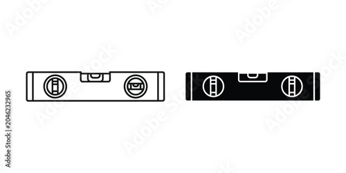 Spirit level tool in outline and solid black silhouette against white background