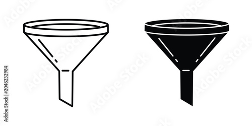 Two Funnels simple outline silhouette isolated on white background for process concept