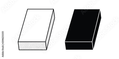 Two rectangular blocks one white with stippled texture another solid black isolated on white background graphic concept