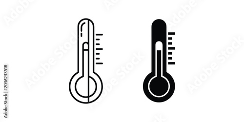 Two thermometers one line art one solid black on white background representing temperature measurement and health
