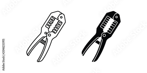 Wire stripper tool in outline and solid black silhouette on white background for electrical or crafting projects