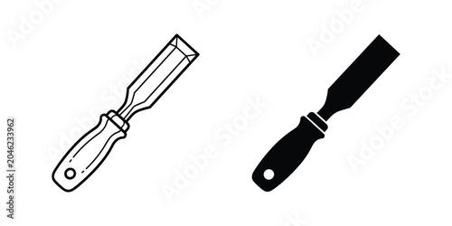 Woodworking chisel tool icon with clean lines for crafting and carpentry projects on a white background