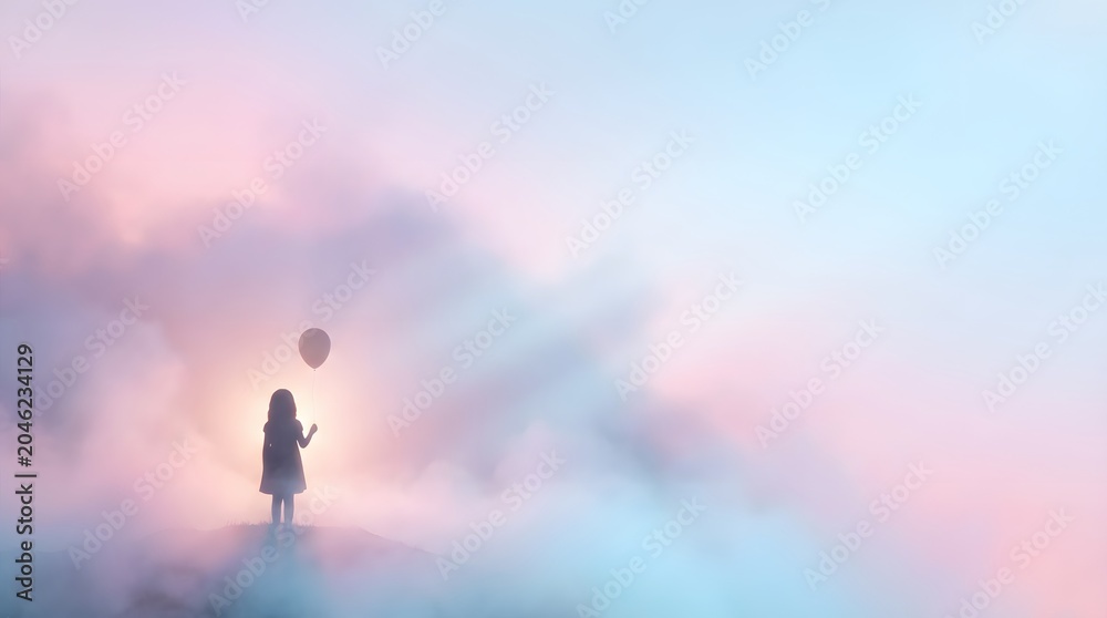 Obraz premium Silhouette standing peacefully under a magical bright cloudy sky