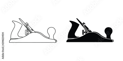Woodworking hand plane silhouette in black and white for carpentry and crafting concepts