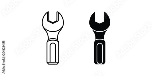 Wrench tool set with outline and solid fill isolated on white background for repair concepts