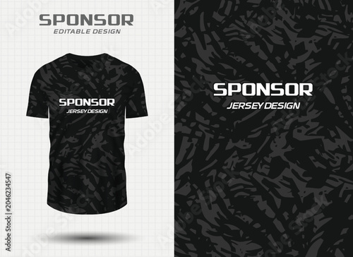 Black and grey abstract camouflage pattern for sports jersey design