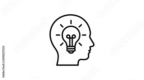Idea icon with lightbulb inside head silhouette linear style