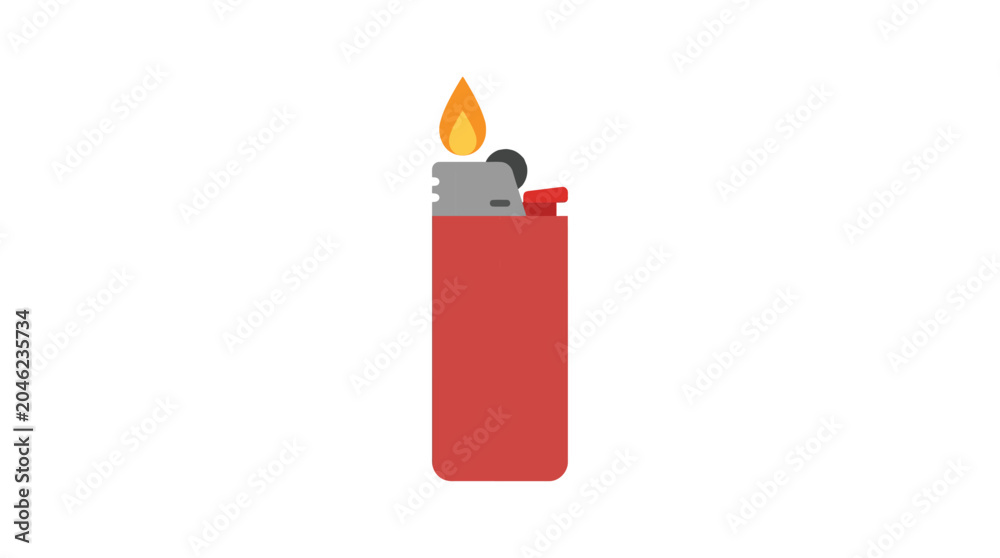 Obraz premium Red Lighter With Flame Flat Vector Illustration On White Background