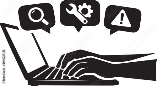 Business process cycle with laptop and hand Vector