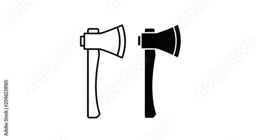 Two axes one black and one white on white background.
