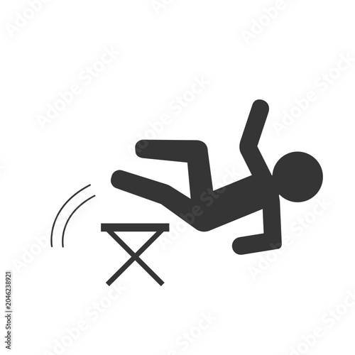 Cuadro en lienzo A stick figure tripping and falling over a small stool, depicted in a simple black and white graphic