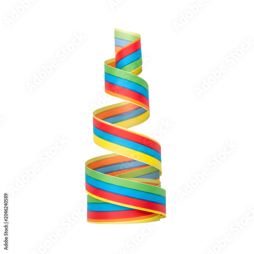 A colorful spiral ribbon standing alone on a white background for decoration Photo realistic image. png