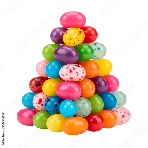 A colorful pyramid of candy eggs on a white background for Easter Photo realistic image. png