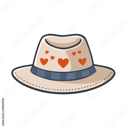 Fedora hat with red hearts and blue band