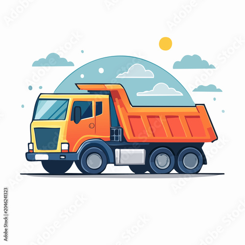 Flat design illustration of a yellow and orange dump truck