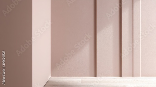 Light shines on pink walls and floor in a modern space