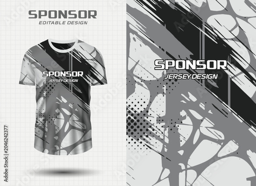 Abstract grey and black jersey design template with grunge pattern