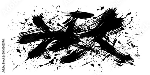 Konstfotografi Abstract black ink splatter on a white background, creating a dynamic and expressive visual with a sense of energy and chaos