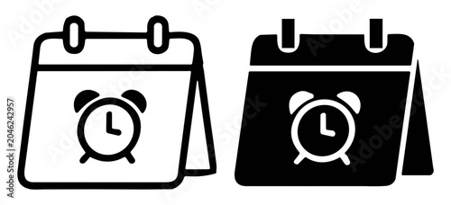 Cuadro en lienzo Black and white calendar icons with alarm clock symbols representing scheduling