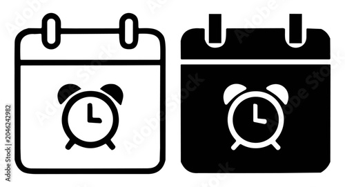 Bilde på lerret Calendar icons with alarm clock symbol in outline and solid style on transparent