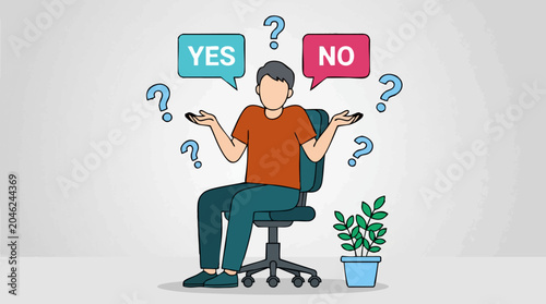Foto Man making a decision between YES and NO, concept of choice and dilemma
