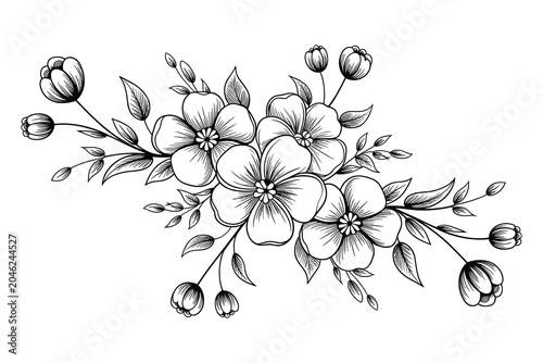 Black and white daisy flower cluster with circular accents
