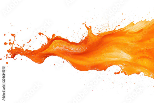PNG, Dynamic orange liquid splash with vivid motion isolated on transparent.